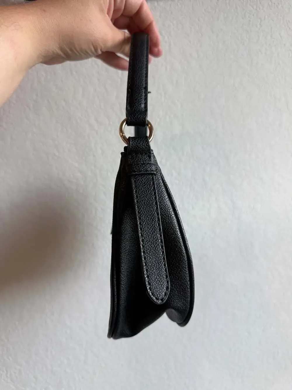 Nine West Black Pebbled Faux Leather Crescent Hobo Shoulder Bag Y2K inspired